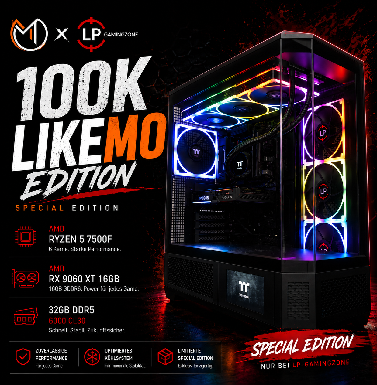 Gaming PC Ryzen 5 7500F + RX 9060 XT | 100K LikeMo Edition